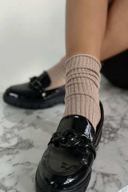 Damen druckfreie Socken mit Lurex in Sandfarbe