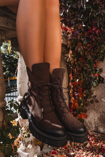 Leder Damen Arbeits Stiefeletten Zazoo 1850 schokoladenfarben