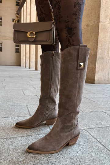 Wärmende kniehohe Stiefel im Cowboy-Stil aus Kunstveloursleder in Ton Zazoo 4224 2