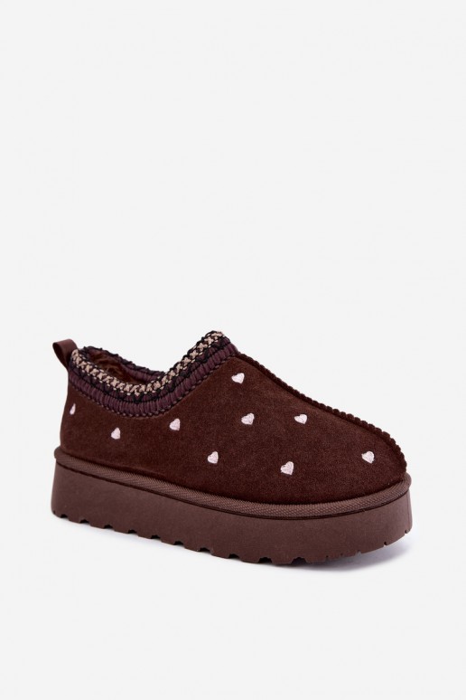 Kinder isolierte Schneestiefel mit Herzen und Fell in brauner Farbe Meldrena