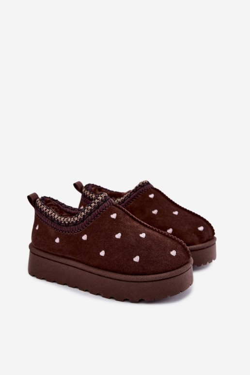 Kinder isolierte Schneestiefel mit Herzen und Fell in brauner Farbe Meldrena