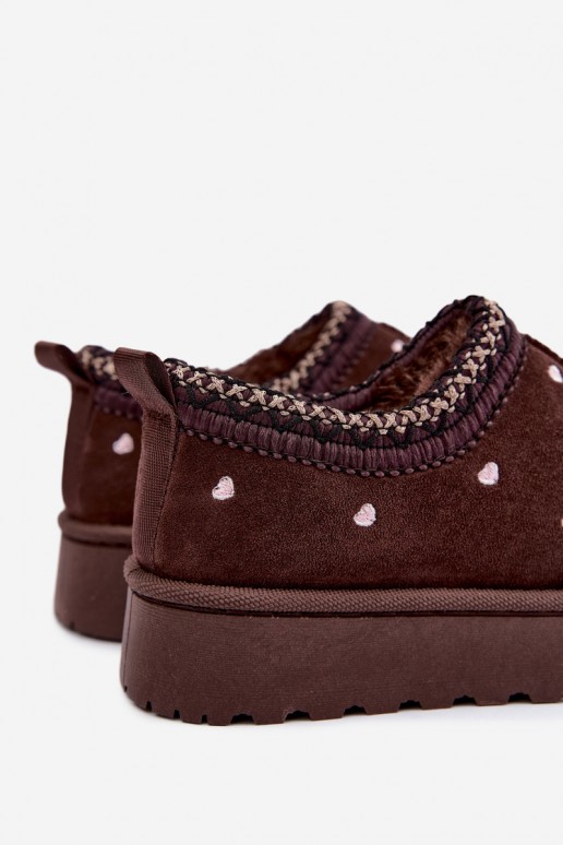 Kinder isolierte Schneestiefel mit Herzen und Fell in brauner Farbe Meldrena