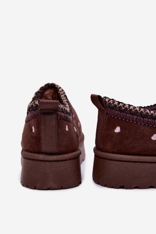Kinder isolierte Schneestiefel mit Herzen und Fell in brauner Farbe Meldrena