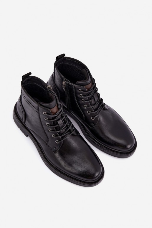 Herren Stiefeletten mit Schnürsenkeln in schwarzer Farbe Perrielle