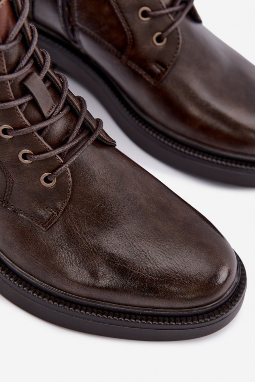 Herren Stiefeletten mit Schnürsenkeln in dunkelbrauner Farbe Perrielle