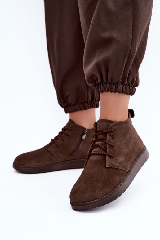 isolierte Stiefeletten aus braunem Naturleder Zazoo