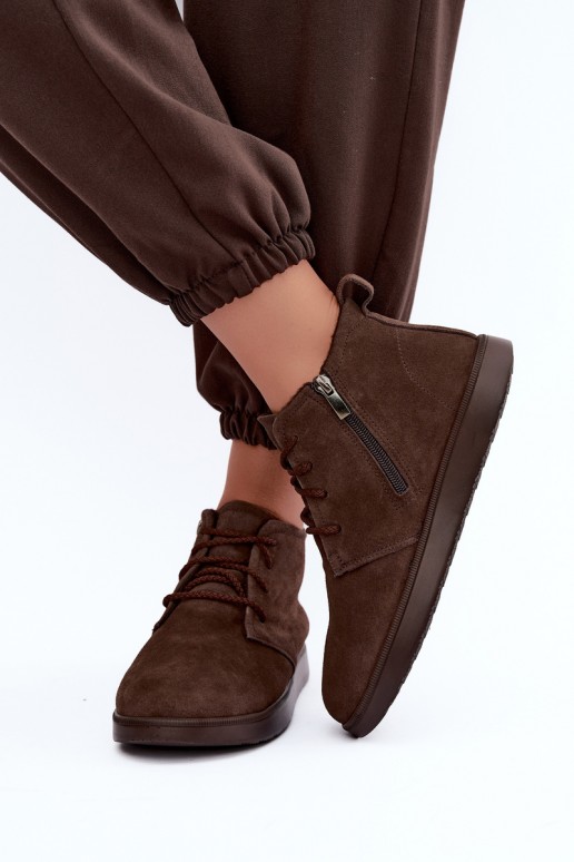 isolierte Stiefeletten aus braunem Naturleder Zazoo