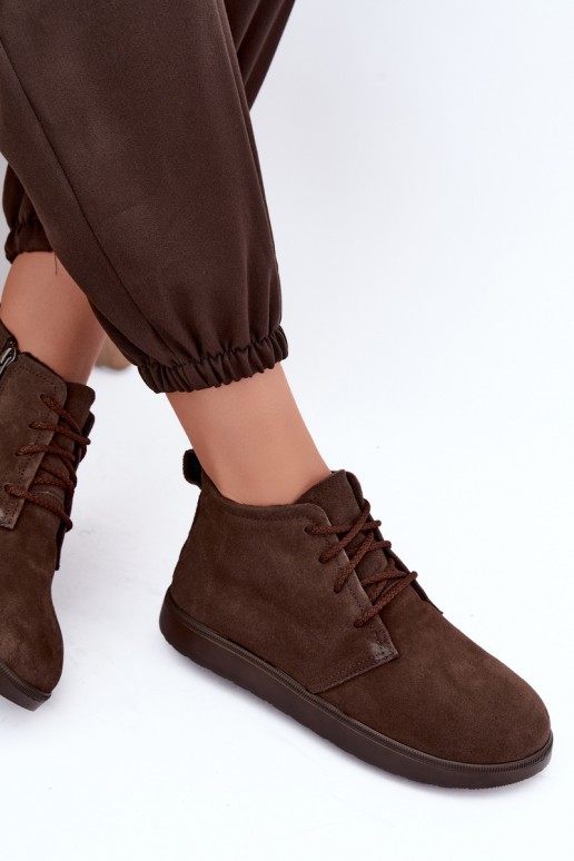 isolierte Stiefeletten aus braunem Naturleder Zazoo