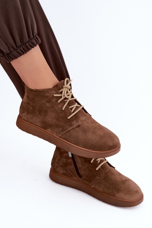 gefütterte Stiefeletten aus natürlichem Leder Zazoo 328 in braun