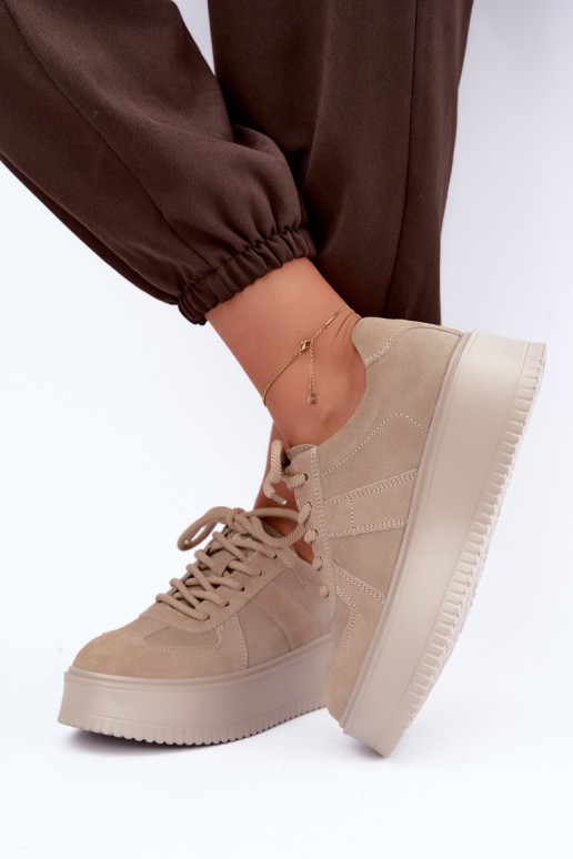 Sneaker mit Plattform aus Kunstveloursleder Lee Cooper LCJ-26-01-4643 in sandfarben