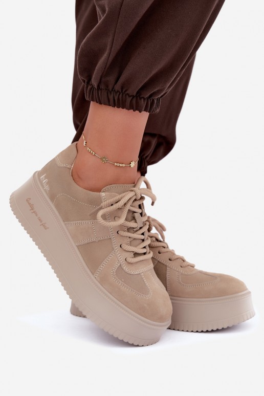 Sneaker mit Plattform aus Kunstveloursleder Lee Cooper LCJ-26-01-4643 in sandfarben