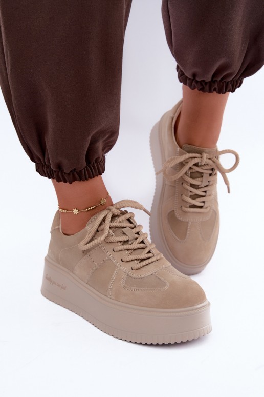 Sneaker mit Plattform aus Kunstveloursleder Lee Cooper LCJ-26-01-4643 in sandfarben