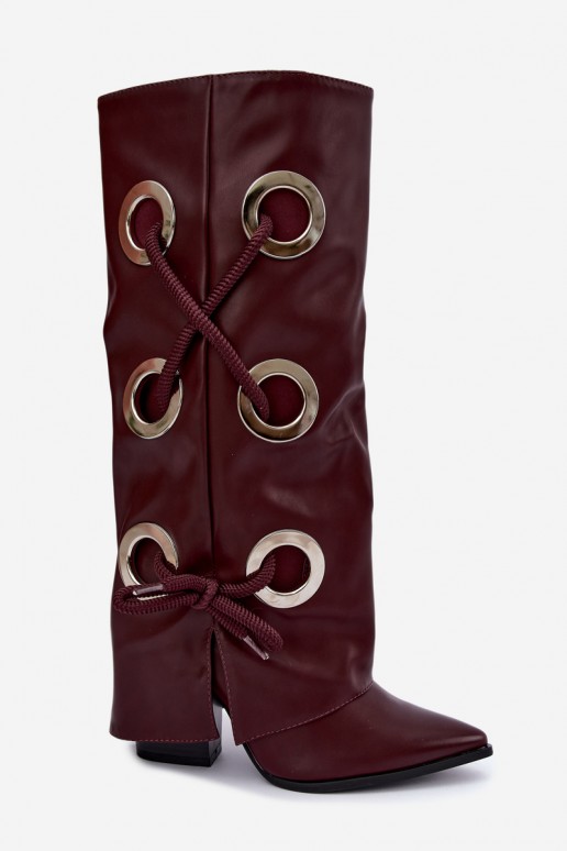 hohe Stiefel mit geschnürtem Schaft und dekorativen Schnürsenkeln in bordeauxfarbener Ausführung Pamina