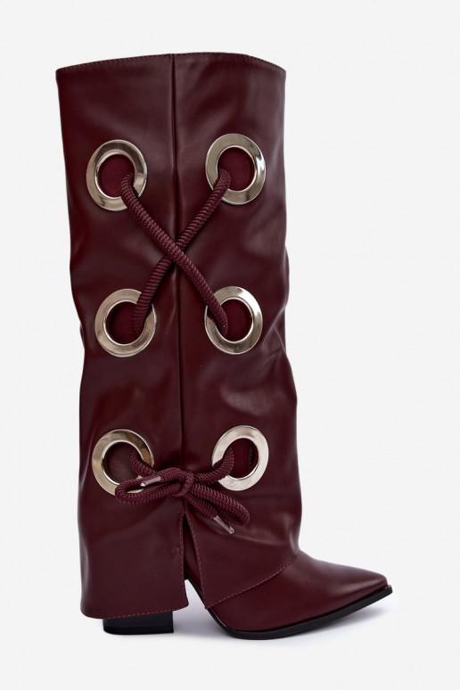 hohe Stiefel mit geschnürtem Schaft und dekorativen Schnürsenkeln in bordeauxfarbener Ausführung Pamina