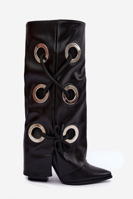 hohe Stiefel mit geschnürtem Schaft und dekorativen Schnürsenkeln in schwarzer Ausführung Pamina