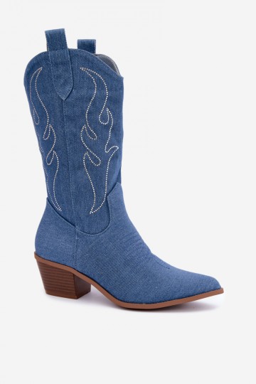 Denim Cowboy-Stiefeletten mit Absätzen und Dekoration Perella