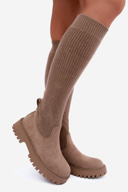 hohe Stiefel mit Socken-Schaft in sandfarbener Ausführung Sarielle