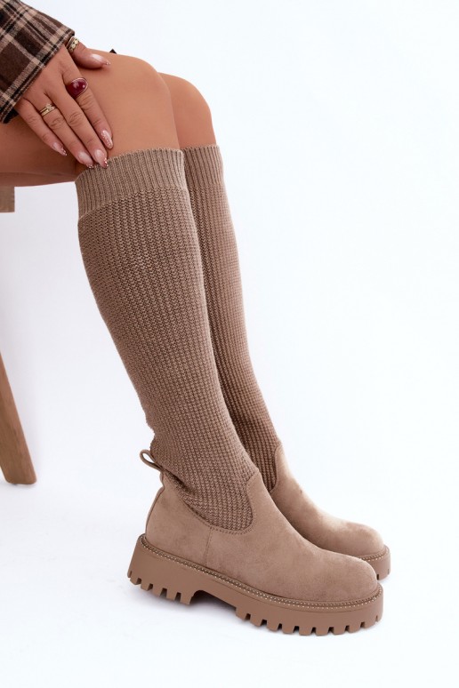 hohe Stiefel mit Socken-Schaft in sandfarbener Ausführung Sarielle
