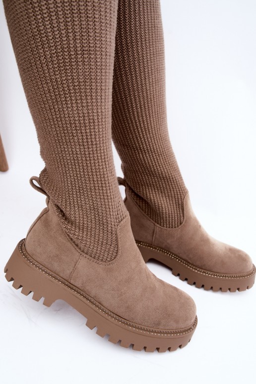hohe Stiefel mit Socken-Schaft in sandfarbener Ausführung Sarielle