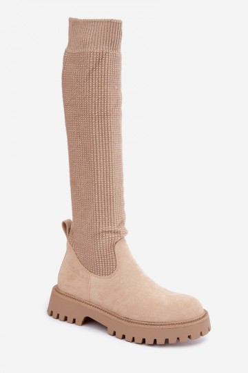 hohe Stiefel mit Socken-Schaft in elfenbeinfarbener Ausführung Sarielle
