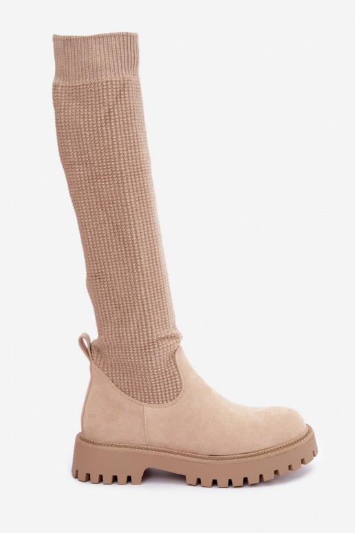 hohe Stiefel mit Socken-Schaft in elfenbeinfarbener Ausführung Sarielle