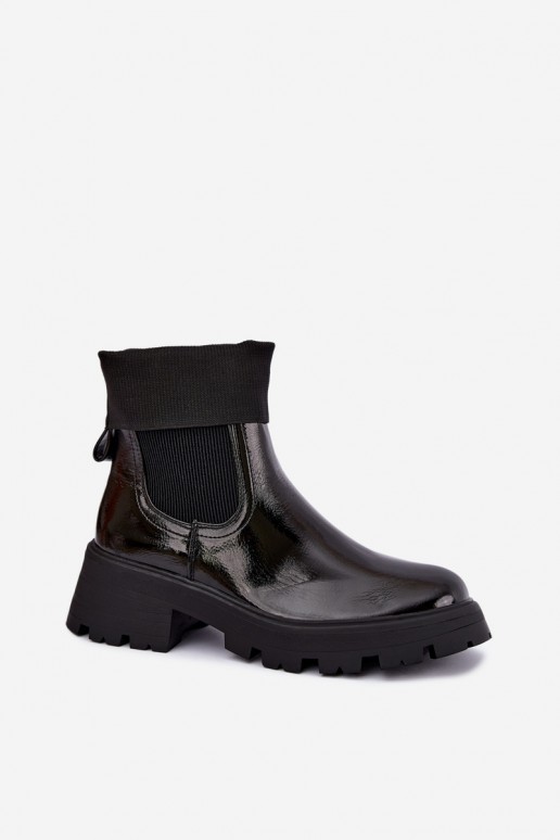 stylische Stiefel Feminin mit Lackeffekt schZuarze Farbe Sevella