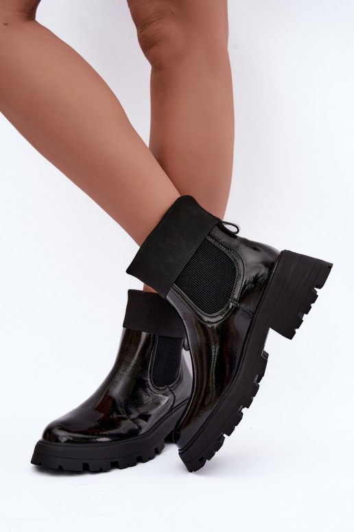 stylische Stiefeletten mit Lackeffekt in schwarzer Ausführung Sevella