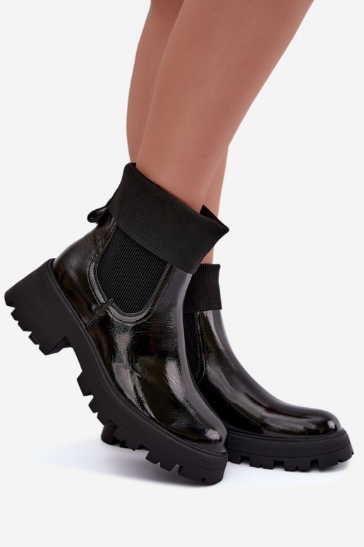 stylische Stiefel Feminin mit Lackeffekt schZuarze Farbe Sevella