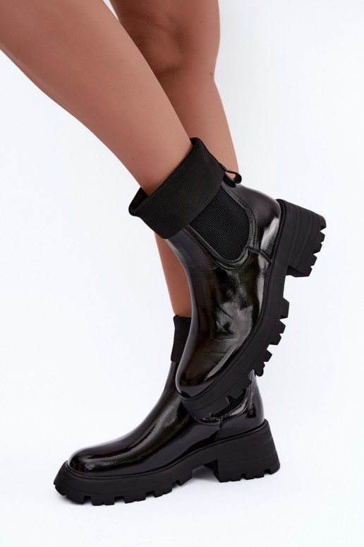 stylische Stiefel Feminin mit Lackeffekt schZuarze Farbe Sevella