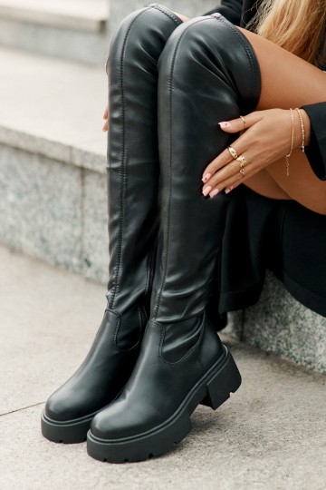 Schwarze Overknee-Stiefel mit Plateau aus Kunstleder Loreviana 2