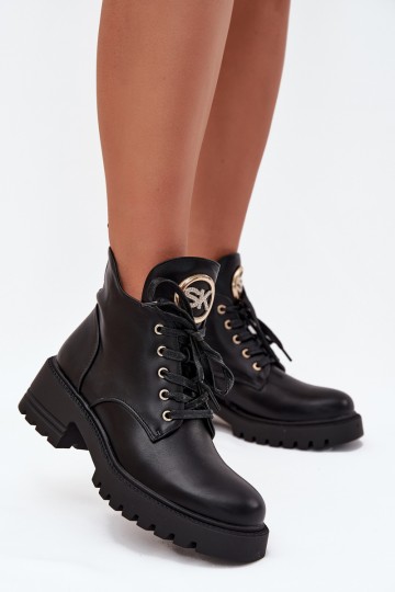 Isolierte Damen-Stiefeletten mit goldenen Details in Schwarz Kavirae