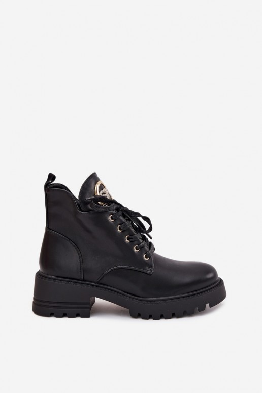 Isolierte Damen-Stiefeletten mit goldenen Details in Schwarz Kavirae