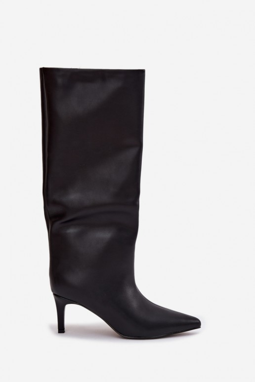 Damenstiefel zum Hineinschlüpfen, wärmend, mit schmalen Absätzen, schwarze Farbe, Olivienne