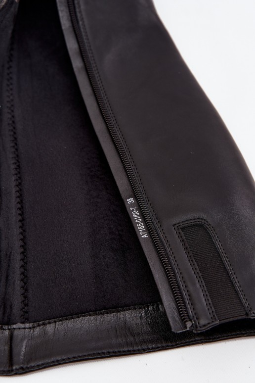 Schwarze gefütterte Damen-Overknee-Stiefel aus Leder mit Absätzen