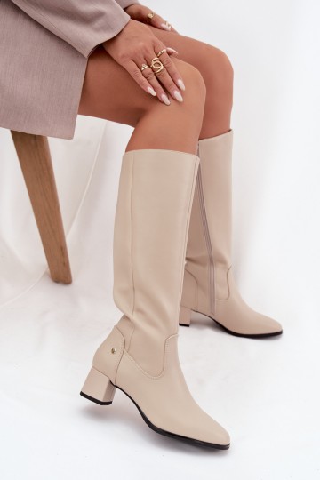 Haut sich Zuarm laufen Damenstiefel mit Absätzen Es mussciejka A7165-04 Beige
