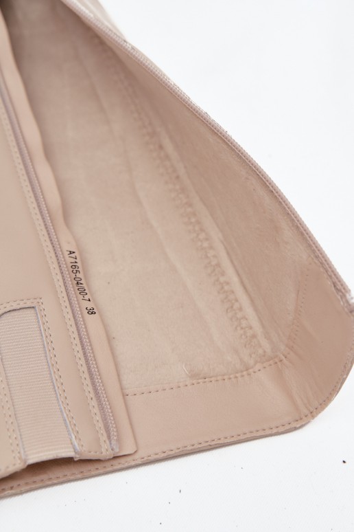 Beige gefütterte Damen-Overknee-Stiefel aus Leder mit Absätzen