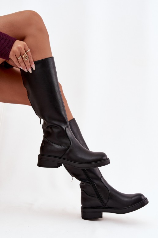 Schwarze warme Overknee-Stiefel aus Leder