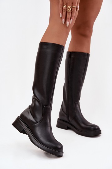 Schwarze warme Overknee-Stiefel aus Leder 2