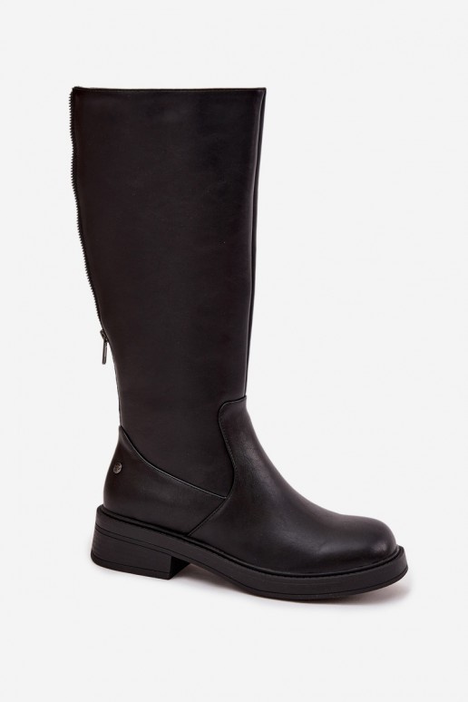 Schwarze warme Overknee-Stiefel aus Leder