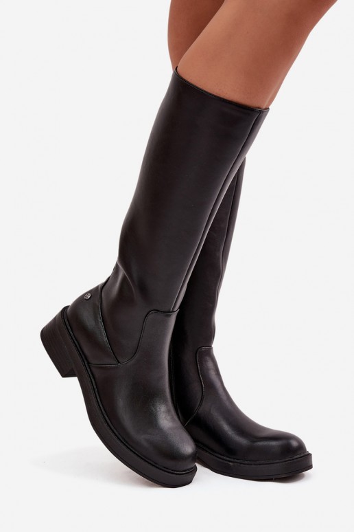 Schwarze warme Overknee-Stiefel aus Leder