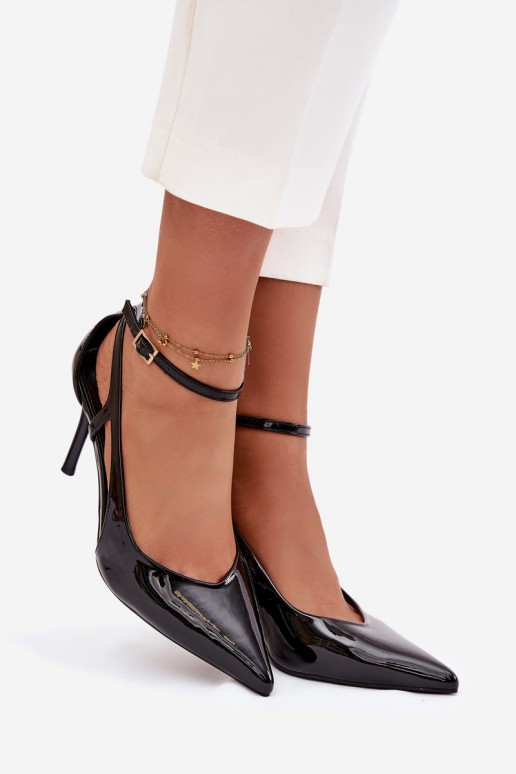 Schwarze Kunstleder-Pumps mit Lackeffekt Fionnel