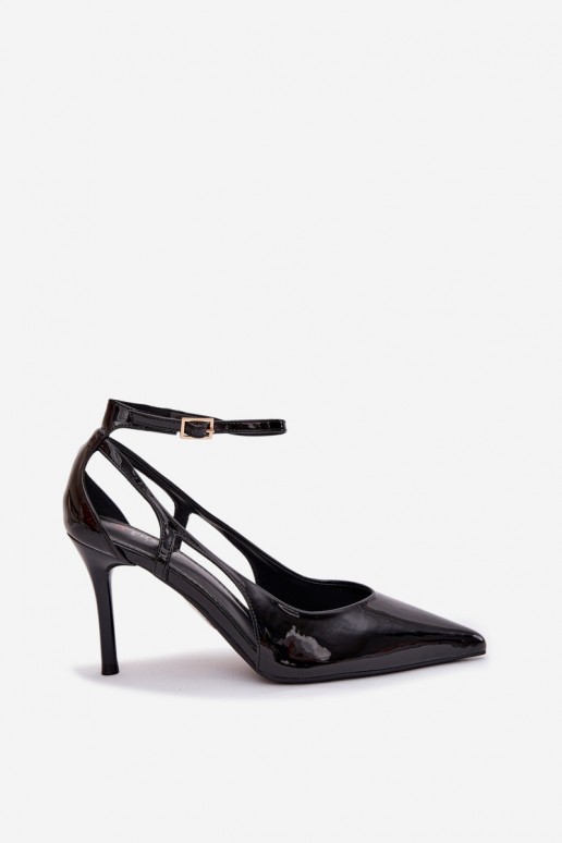 Schwarze Kunstleder-Pumps mit Lackeffekt Fionnel