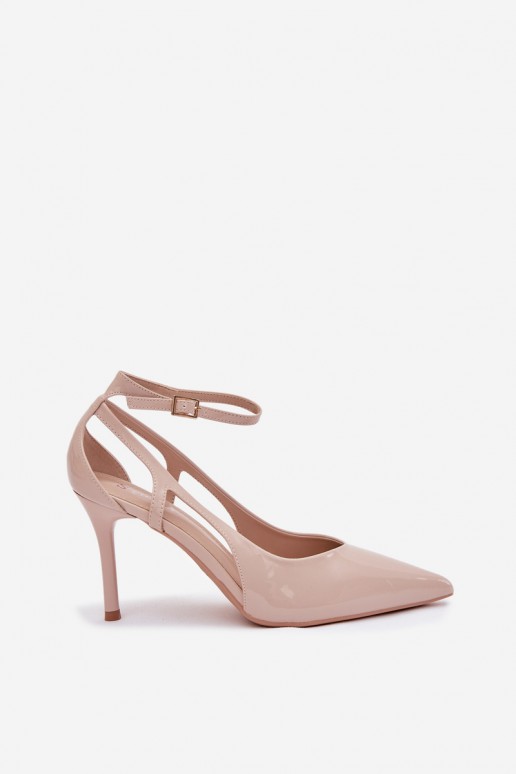 Beige Kunstleder-Pumps mit Lackeffekt Fionnel