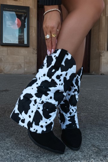 Cowboy-Stil ankle boots mit gebogenem Schaft und Absätzen in schwarzer Havie 2