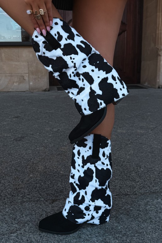 Cowboy-Stil ankle boots mit gebogenem Schaft und Absätzen in schwarzer Havie