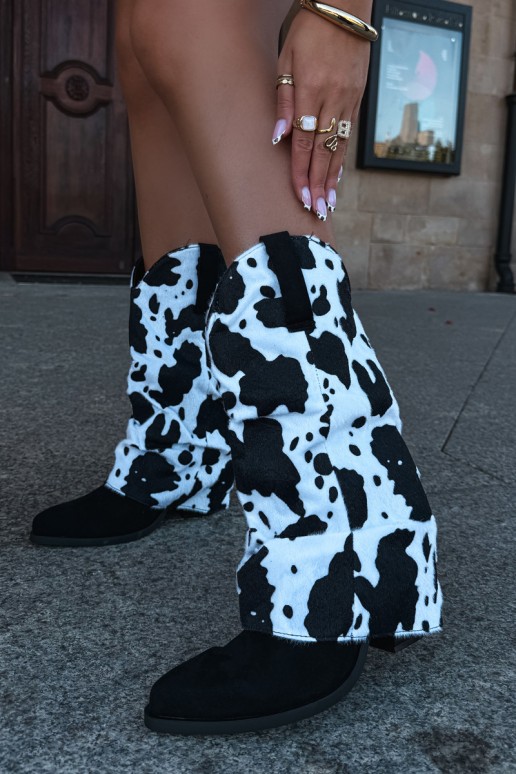 Cowboy-Stil ankle boots mit gebogenem Schaft und Absätzen in schwarzer Havie