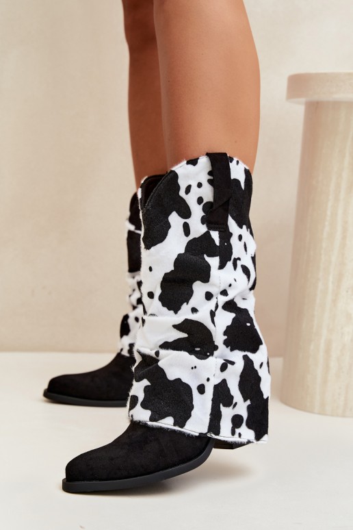 Cowboy-Stil ankle boots mit gebogenem Schaft und Absätzen in schwarzer Havie
