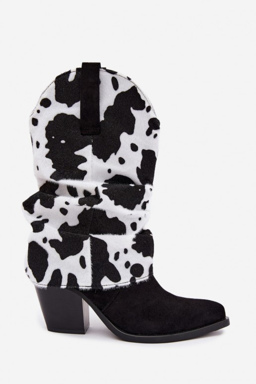 Cowboy-Stil ankle boots mit gebogenem Schaft und Absätzen in schwarzer Havie
