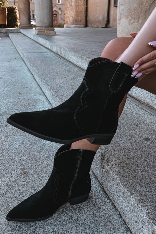 Schwarze Wildleder-Cowboy-Stiefel mit niedrigem Absatz Delsa