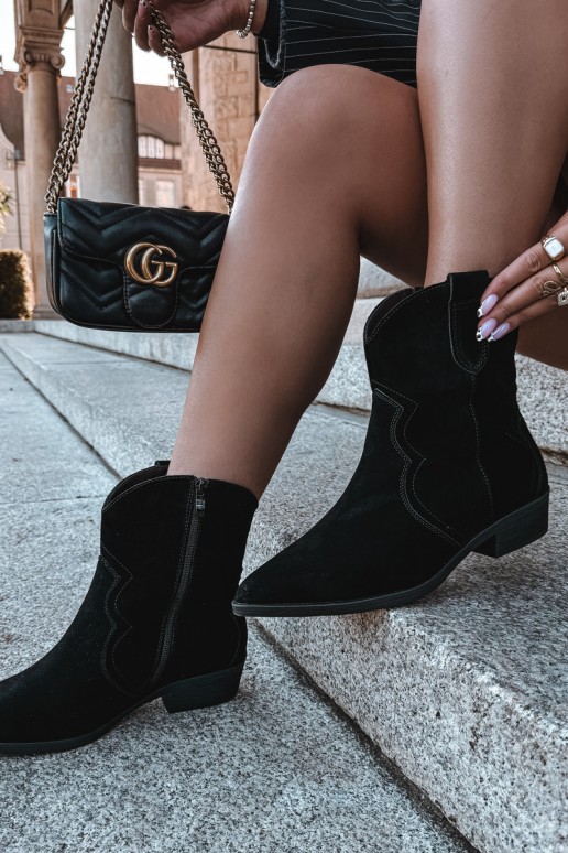 Schwarze Wildleder-Cowboy-Stiefel mit niedrigem Absatz Delsa